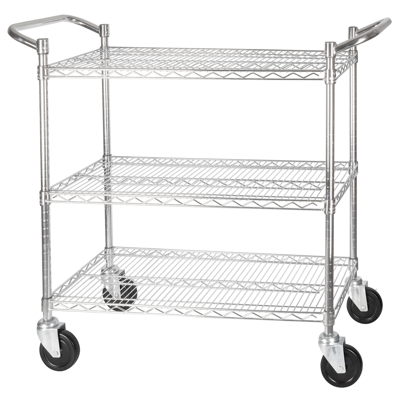 Winco 3-Tier Wire Shelving Cart, Chrome Plated, 18"x 36", Double H