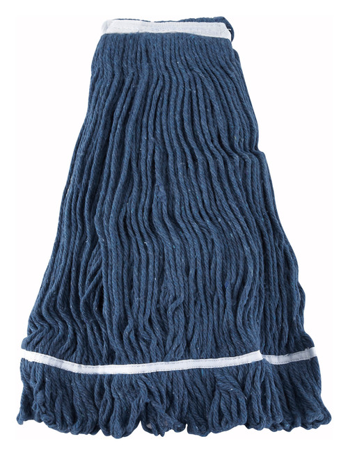 Winco Cotton-Poly Blend Loop-End Wet Mop Head, 32oz, Blue Tailband