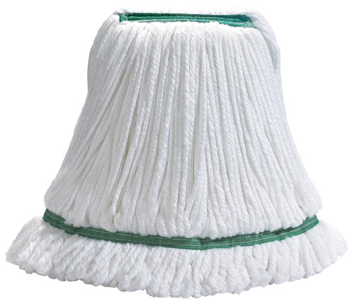 Winco Mop Head, Microfiber, Large, Looped End, White with Green Ba