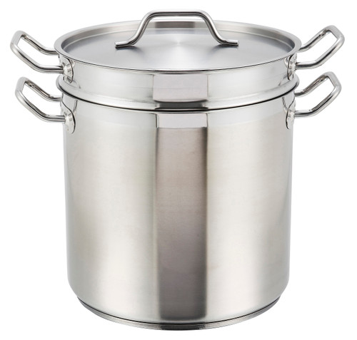 Winco 16qt S/S Double Boiler w/Cover, Induction-Ready