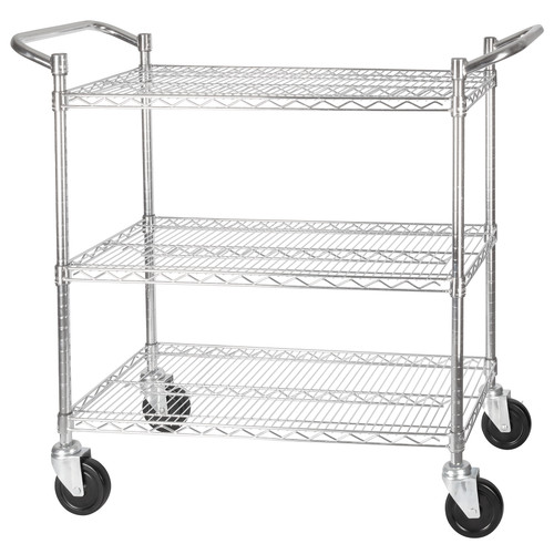 Winco 3-Tier Wire Shelving Cart, Chrome Plated, 24"x 48", Double H