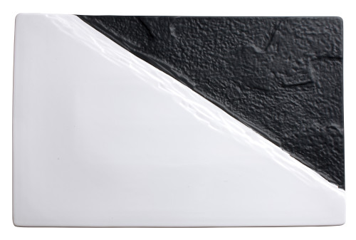 Winco VISCA 15-1/2" x 10" Porcelain Rectangular Platter, Blk & Wht