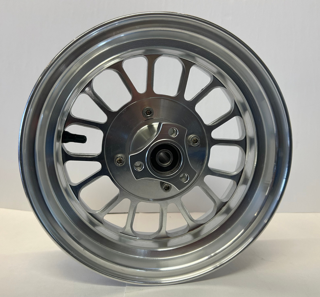 10 inch Mag aluminum wheel set. Both wheels 3.5 inches wide