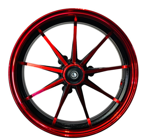  10 Inch mini bike wheel 2.25 inches wide. 12mm bearings  red 9 spoke. Some Minor Shipping Scratches. 