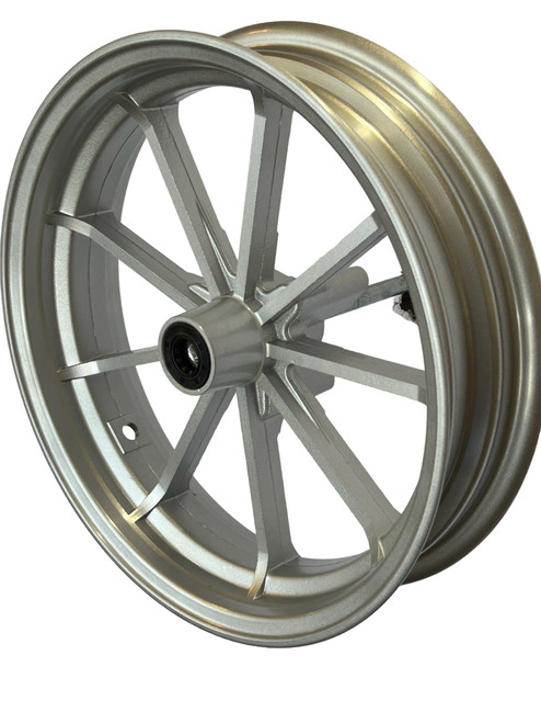 12 inch 2.75 wide Front aluminum wheel. 12 mm bearings silver