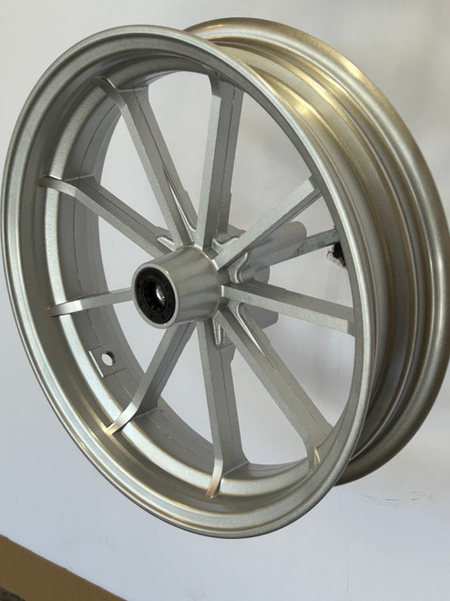 12 inch 2.75 wide Front aluminum wheel. 12 mm bearings silver