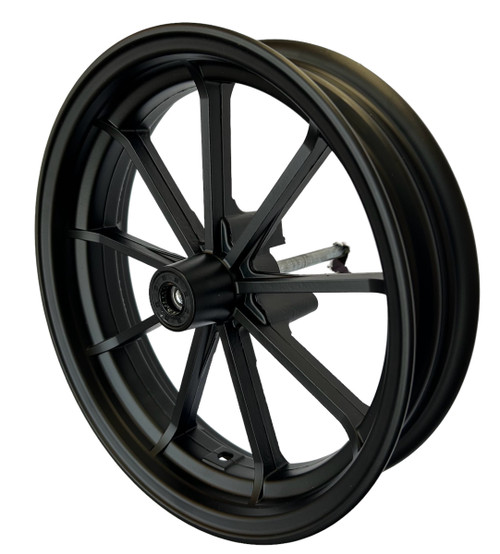 12 inch 2.75 wide Front aluminum wheel. 12 mm bearings Black 12 inch 2.75 wide Front aluminum wheel. 12 mm bearings Black