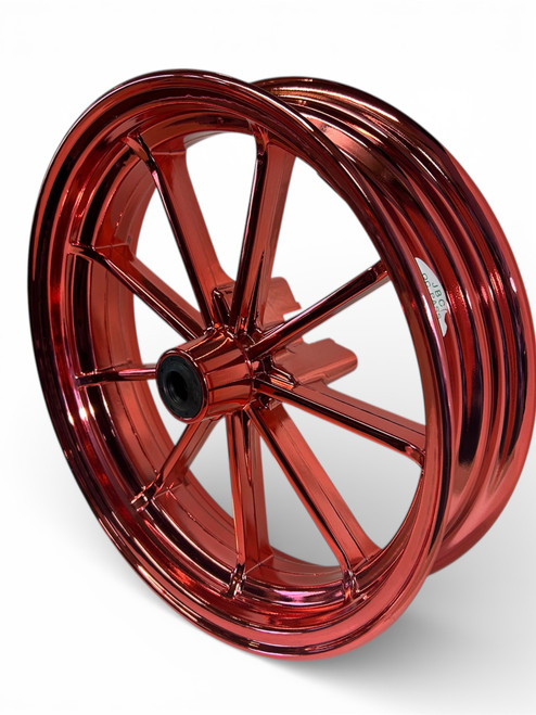  12 inch 2.75 wide Front aluminum wheel. 12 mm bearings RED Chrome Look.