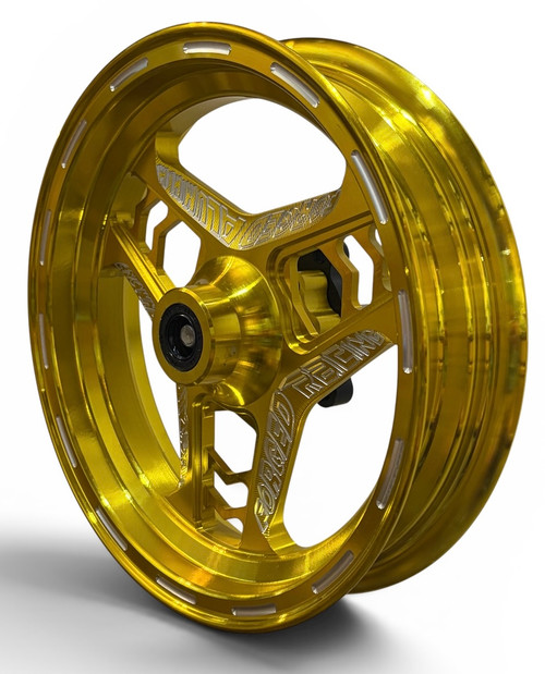 Mini Bike Premium Wheel, 10 inch Diameter by 2.25 inches wide. 12mm Bearings, GOLD