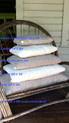 Pillows available in all standard sizes in muslin and ticking.