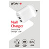 Groov-e GVMA103WE Dual USB-A Mains Charger 12W - White