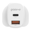 Groov-e GVMA105WE Dual USB-C & USB-A Mains Charger 20W Power Delivery - White
