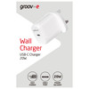 Groov-e GVMA107WE USB-C Mains Charger│20W Power Delivery│Fast Charge│White│InUK