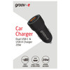 Groov-e GVMA124BK Dual USB-C & USB-A Car Charger Fast Charge 20W Power Deliery