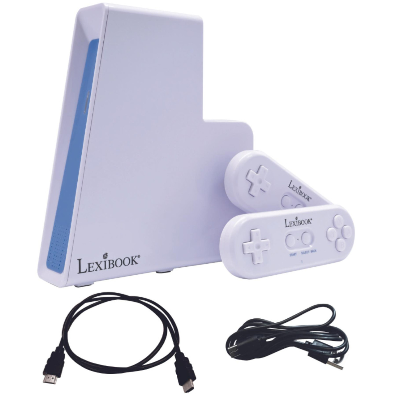Lexibook TV-Spielekonsole – 200 Spiele (32-bit), 2 Kabellose Controller, Mit RCA- & HDMI-Anschluss, Weiß/blau