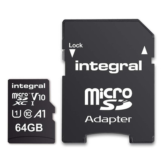 Integral INMSDX64G10 Micro SD Card 64GB with SD Adapter - Class 10