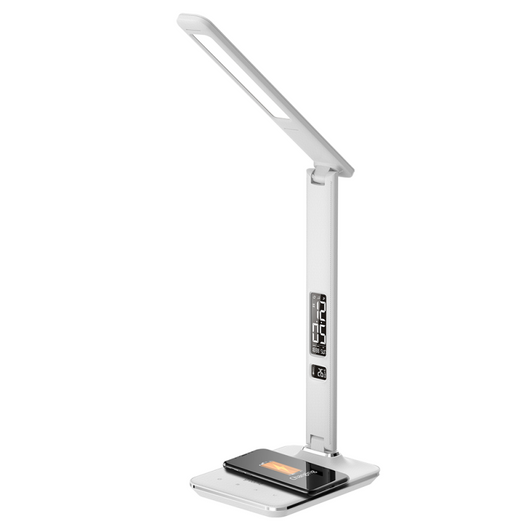 Groov-e GVWC04WE Ares Desk LED Lamp with Wireless Charging Pad & Clock - White