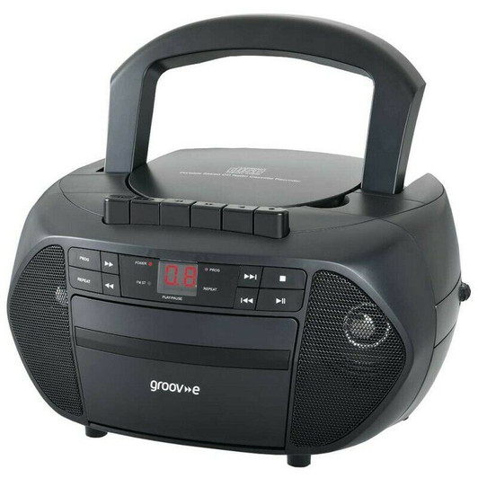 Groov-e GVPS833BK Traditional Boombox Portable CD & Cassette Player with Radio - Black
