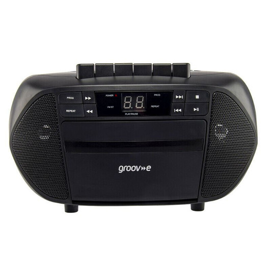 Groov-e GVPS833BK Traditional Boombox Portable CD & Cassette Player with Radio - Black