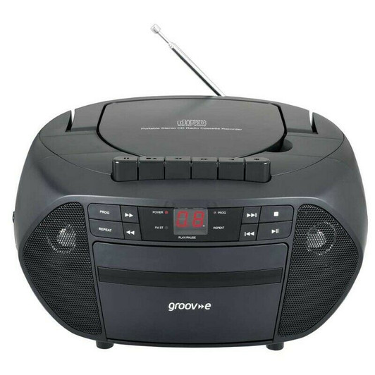 Groov-e GVPS833BK Traditional Boombox Portable CD & Cassette Player with Radio - Black