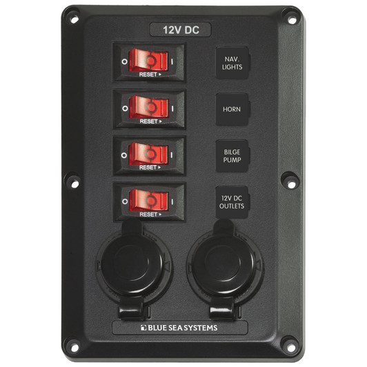 Blue Sea Systems 4351B Below Deck Sockets & Circuit Breaker Panel