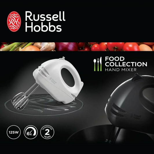 Russell Hobbs Food Collection Electric Hand Mixer White With 6 Speed 125W 14451