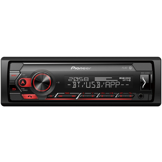 Pioneer Car Stereo 1-DIN receiver with Bluetooth, Red illumination, USB, Spotify