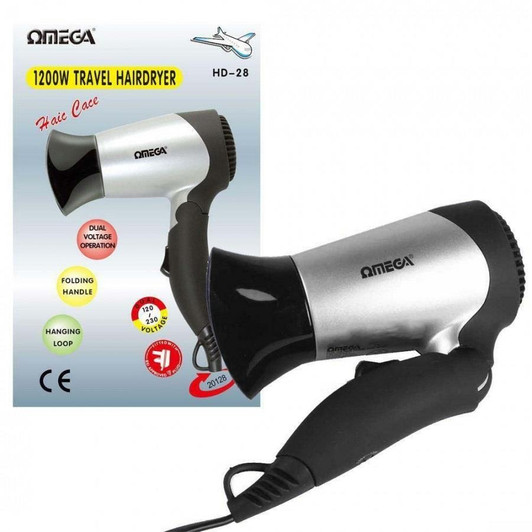 Omega Foldable Travel Hair Dryer, 1200w