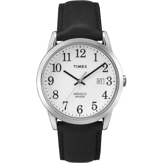 Timex TW2P75600 Men's Easy Reader Watch with Silver-Tone Case & Black Leather Strap