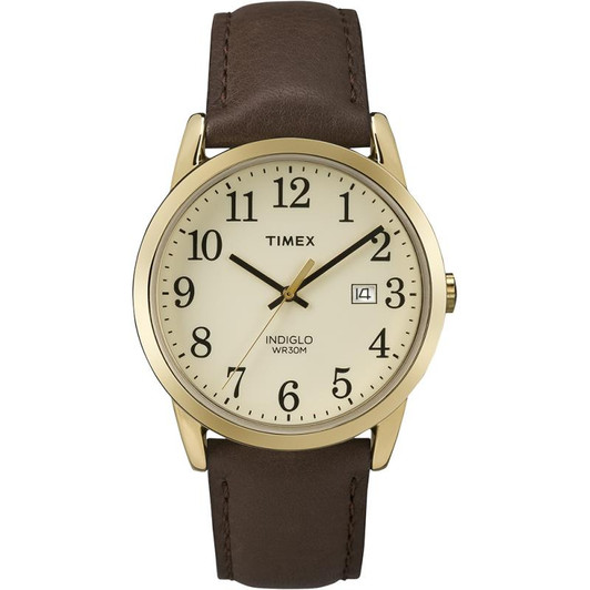 Timex TW2P75800 Men's Easy Reader Watch with Gold-Tone Case & Brown Leather Strap