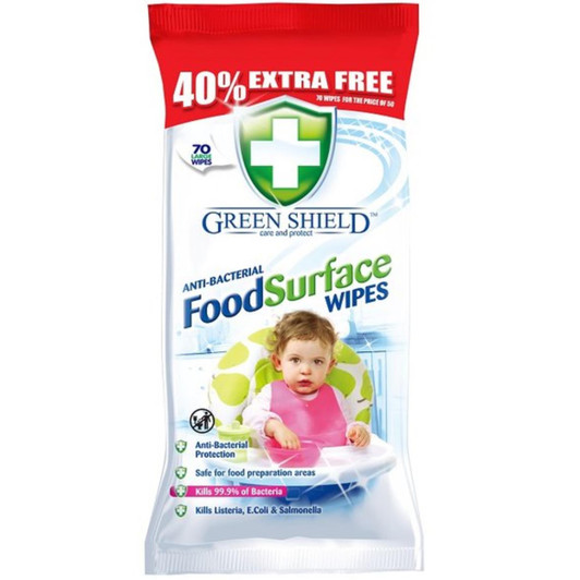 Green Shield Anti-Bacterial Food Surface Wipes - 70 Large Wipes Pack