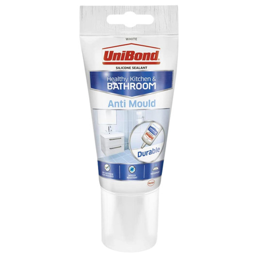 UniBond Anti-Mould White Silicone Sealant for Kitchen & Barhtoom - 150ml Tube