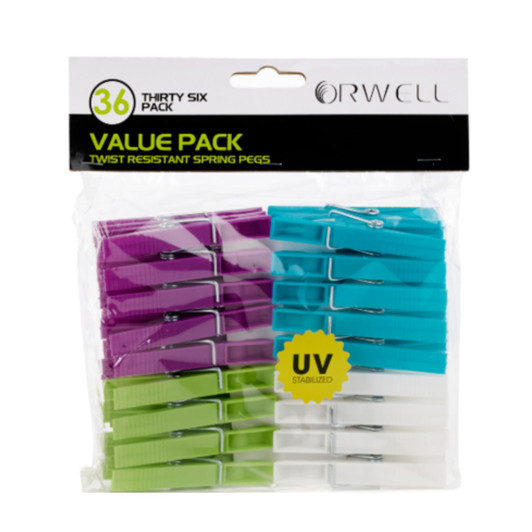 Orwell Heavy Duty Plastic Spring Pegs - 24 Value Pack