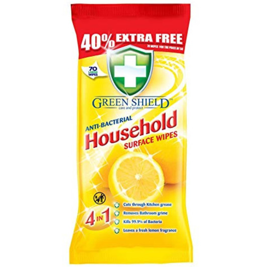 Green Shield Anti Bacterial Household Surface Wipes - 70 Wipes Pack