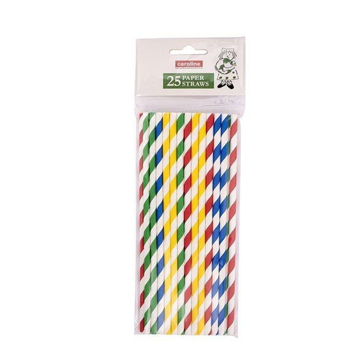 Caroline 25 Paper Straws Multi Coloured Stripe 8"