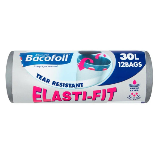 Bacofoil Elasti-Fit 30 Litre Kitchen Bin Liners Roll 12