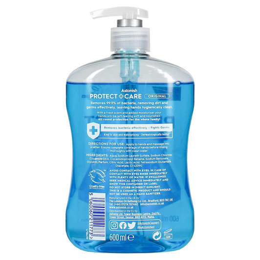 Astonish Anti-Bacterial Liquid Clean & Protect Handwash - 500ml+30% extra free