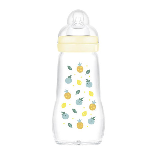 MAM Feel Good Glass Ergonomic Bottle│Includes Medium Flow Teat│Unisex│260ml│2m+
