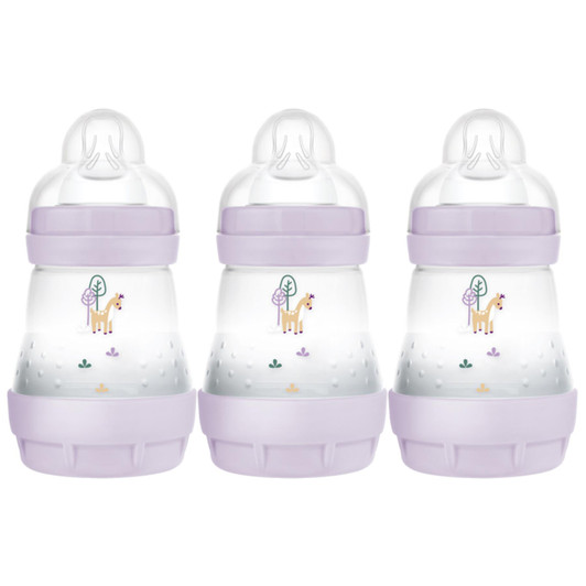 MAM Anti-Colic Pink Baby Feeding Bottle│Slow Flow Teat│SelfSterilising│160ml│3Pk
