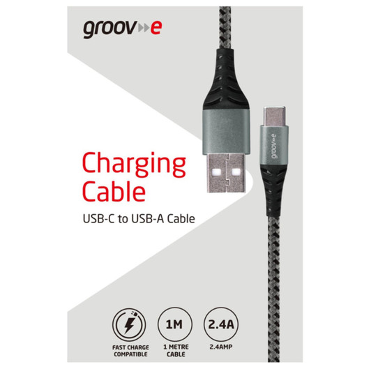 Groov-e GVMA005SG USB-C to USB-A Charging Cable 1M Braided - Space Grey