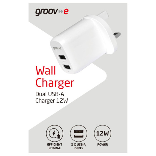 Groov-e GVMA103WE Dual USB-A Mains Charger 12W - White