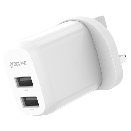Groov-e GVMA103WE Dual USB-A Mains Charger 12W - White