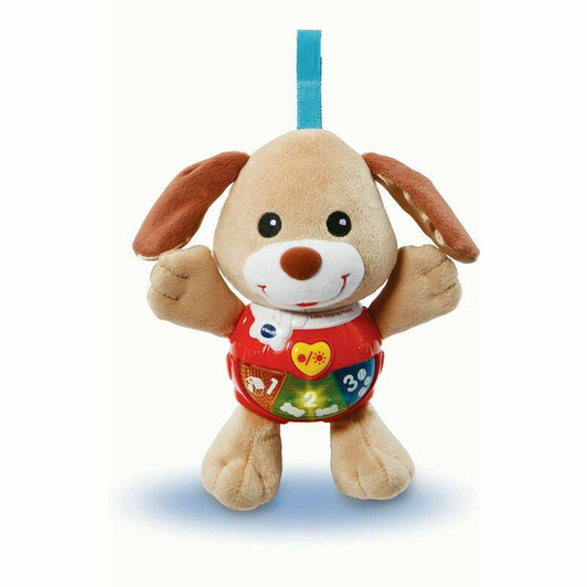Vtech 502303 Little Singing Puppy Educational Baby, Clip On Cot, Pushchair and Pram, Soothing Soft Interactive Toy, for 3, 6, 12 Months Boys and Girls