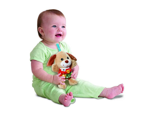 Vtech 502303 Little Singing Puppy Educational Baby, Clip On Cot, Pushchair and Pram, Soothing Soft Interactive Toy, for 3, 6, 12 Months Boys and Girls
