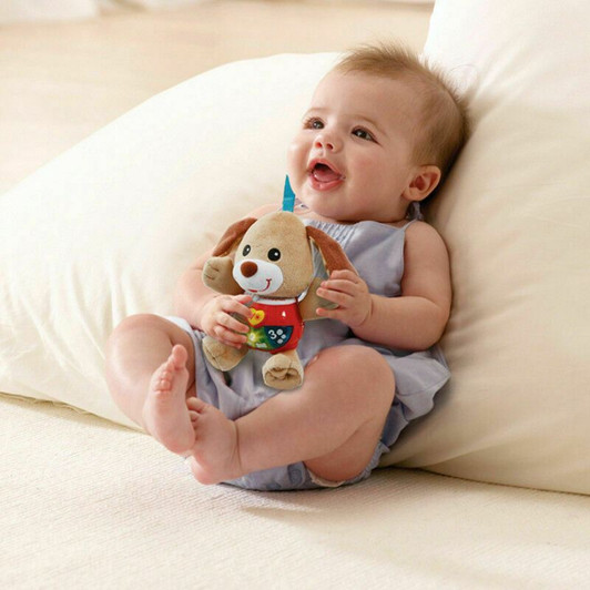 Vtech 502303 Little Singing Puppy Educational Baby, Clip On Cot, Pushchair and Pram, Soothing Soft Interactive Toy, for 3, 6, 12 Months Boys and Girls