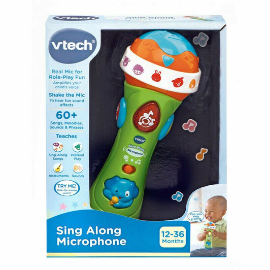 VTech Sing Along Microphone for Kids | Toddler Toy Microphone with Amplified Voice Effect and Animal Sounds | Educational Toys for Boys & Girls 1, 2, 3+ Year Olds, 78763