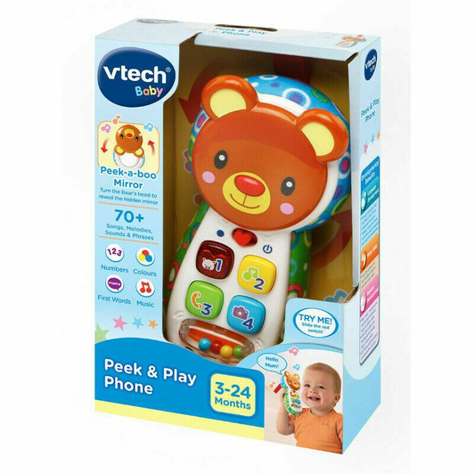 VTech Peek and Play Phone, Kids Mobile Phone Toy, Educational Toy for Sensory Play, Gift for Babies, Suitable for Girls and Boys Aged 3 Months +, Multicolour