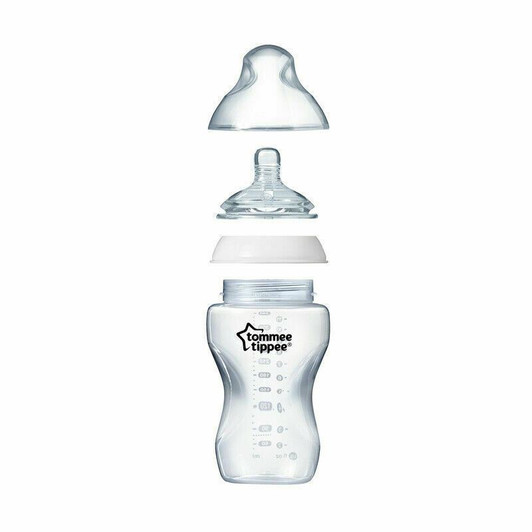 Tommee Tippee Closer to Nature Baby Bottles, Breast-Like Teat with Anti-Colic Valve, 340ml, Pack of 2, Clear