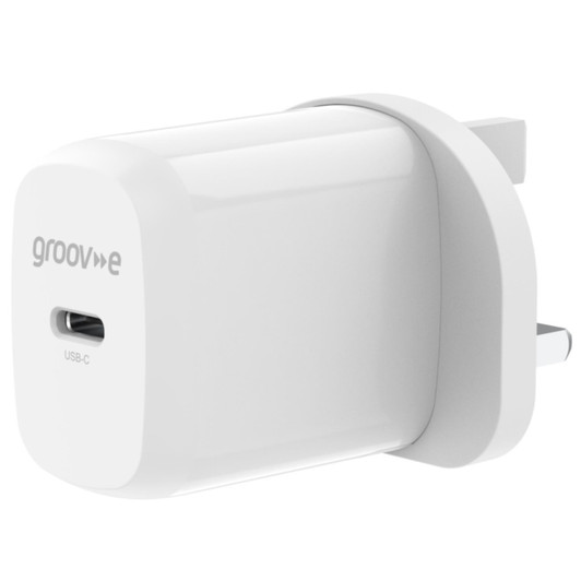 Groov-e GVMA107WE USB-C Mains Charger│20W Power Delivery│Fast Charge│White│InUK