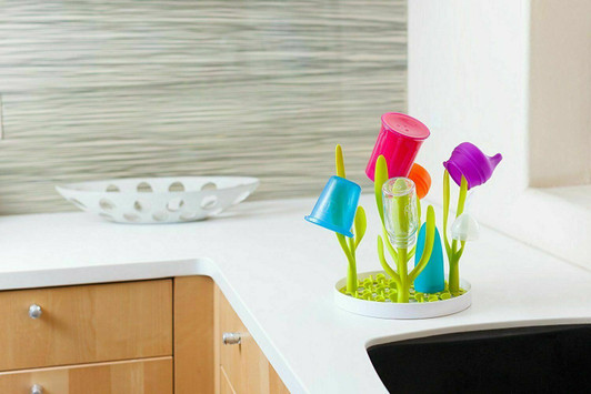 TOMY Boon Sprig Countertop Drying Rack | Stylish Nursery Product to Hold up to 8 Bottles and Sippy Cup Parts| BPA Free, Green